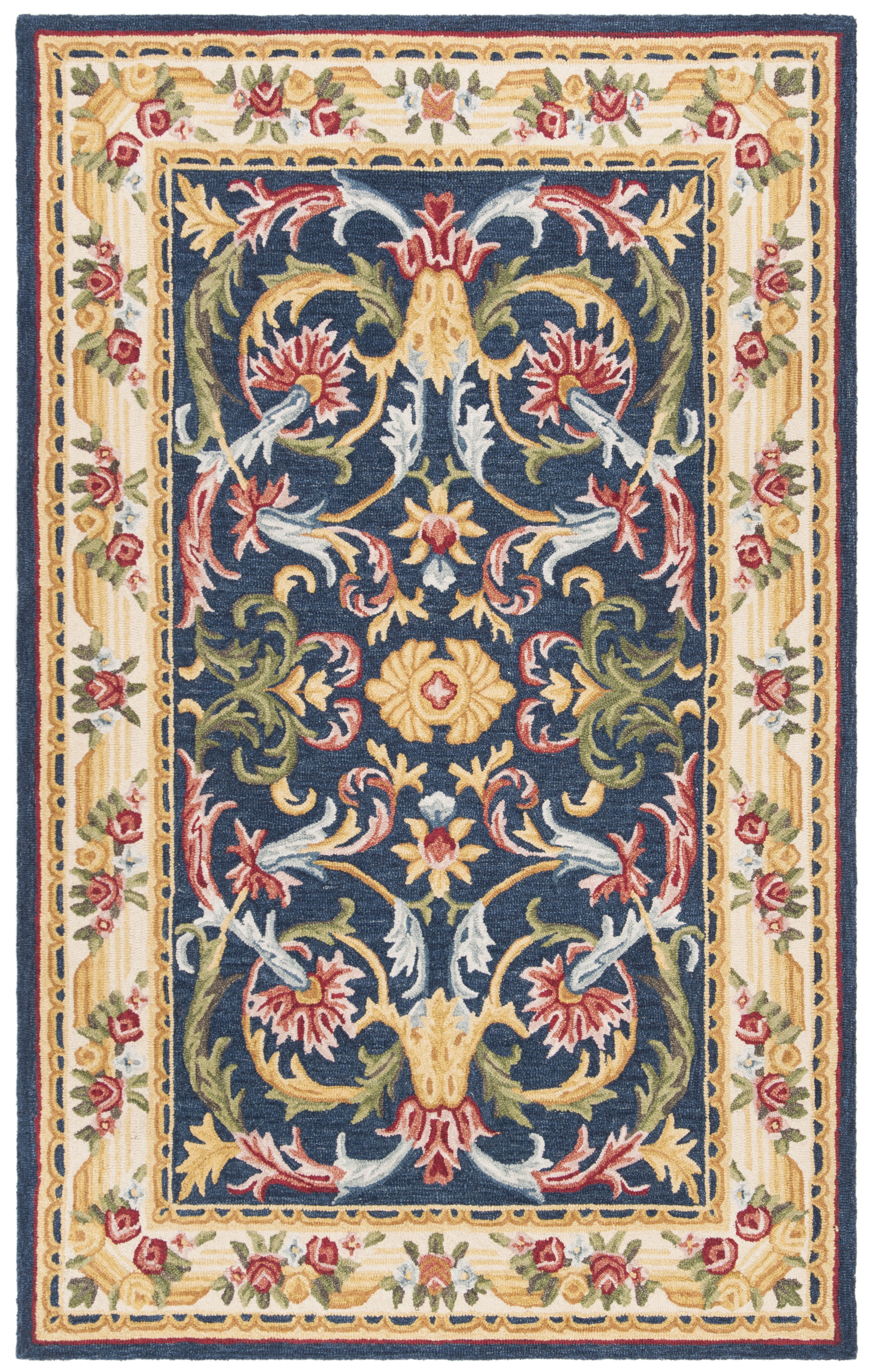 Navy and Ivory Hand-Tufted Wool 4' x 6' Area Rug