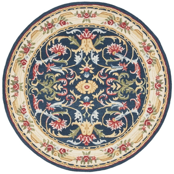 SAFAVIEH Heritage Toby Oriental Area Rug, Navy/Ivory, 6' x 6' Round