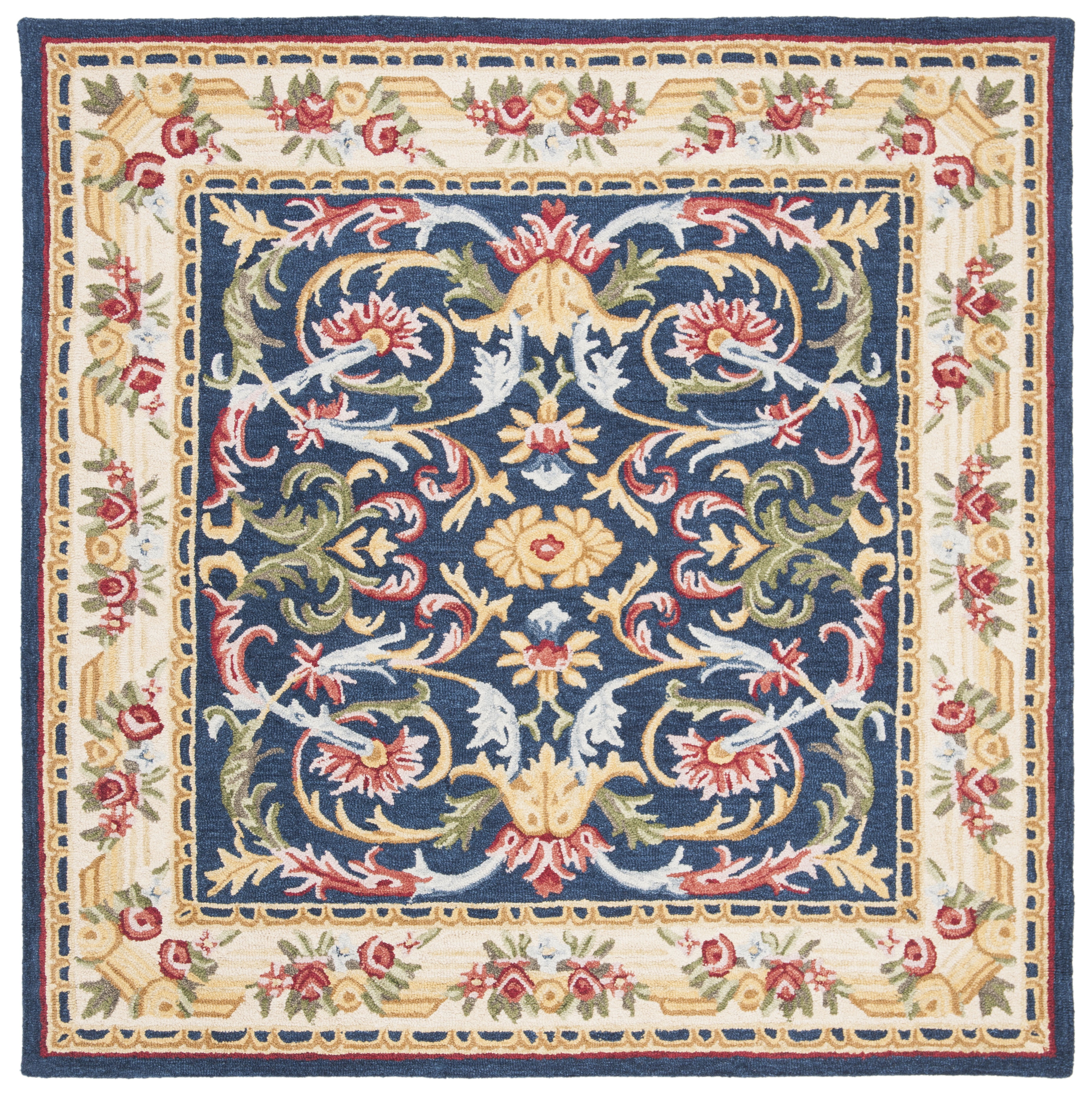 Hand-Tufted Navy and Ivory Wool Square Area Rug