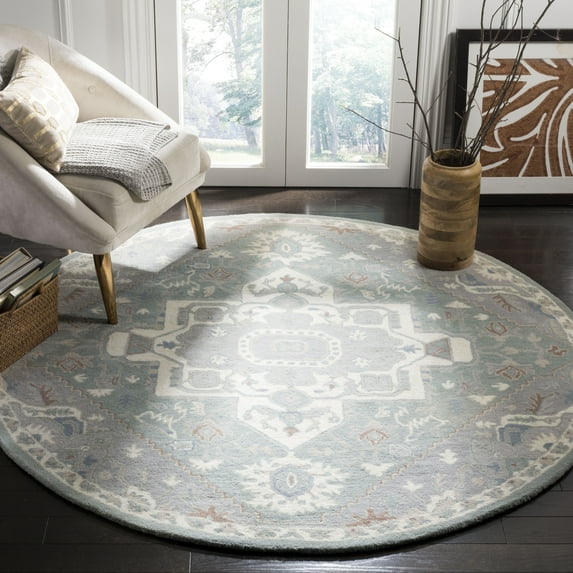 Safavieh Heritage Trafford Floral Wool Area Rug, Blue/Ivory, 6' x 6' Round