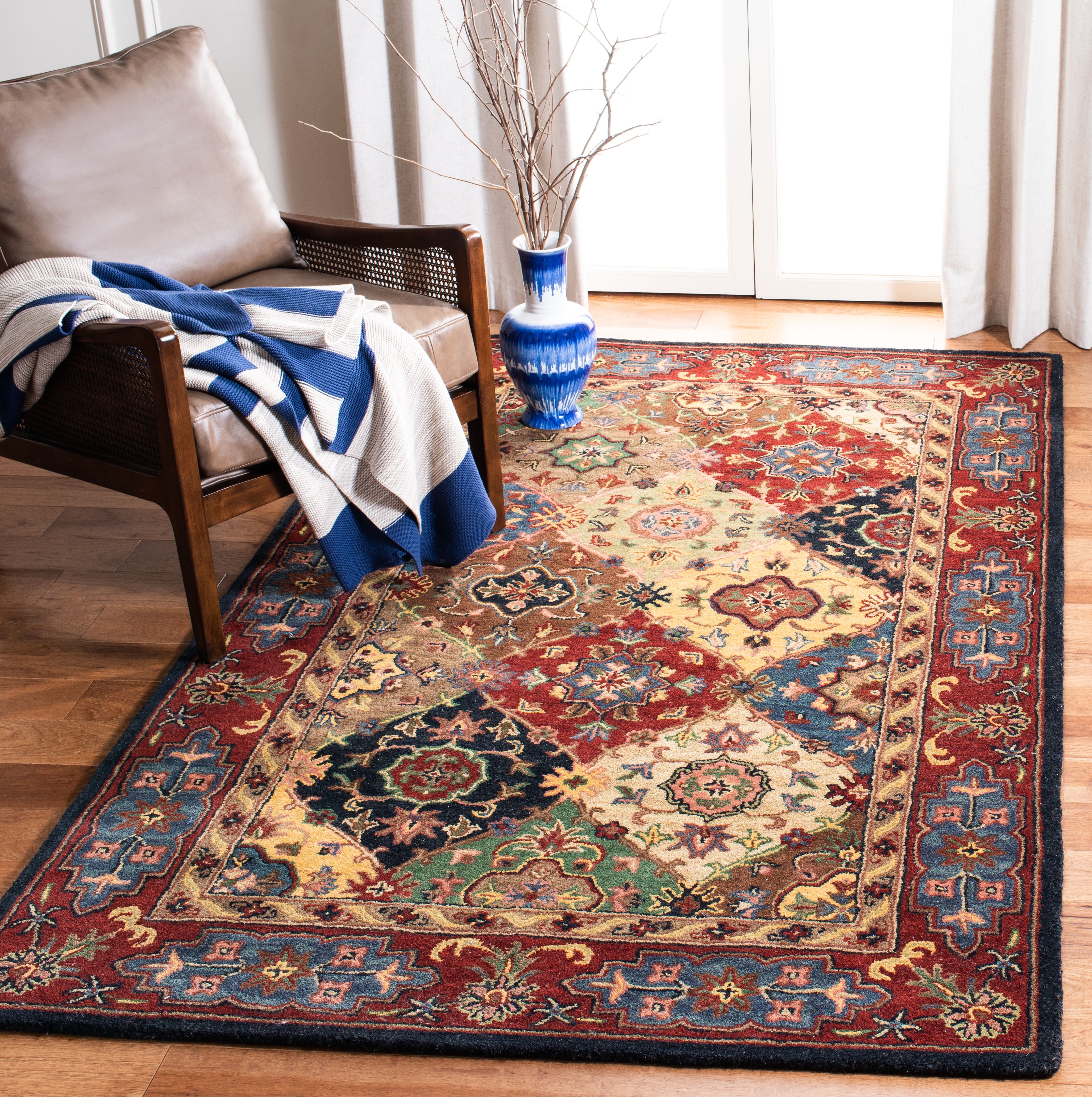 Hand-Tufted Red and Multi Wool Area Rug, 9'6" x 13'6"