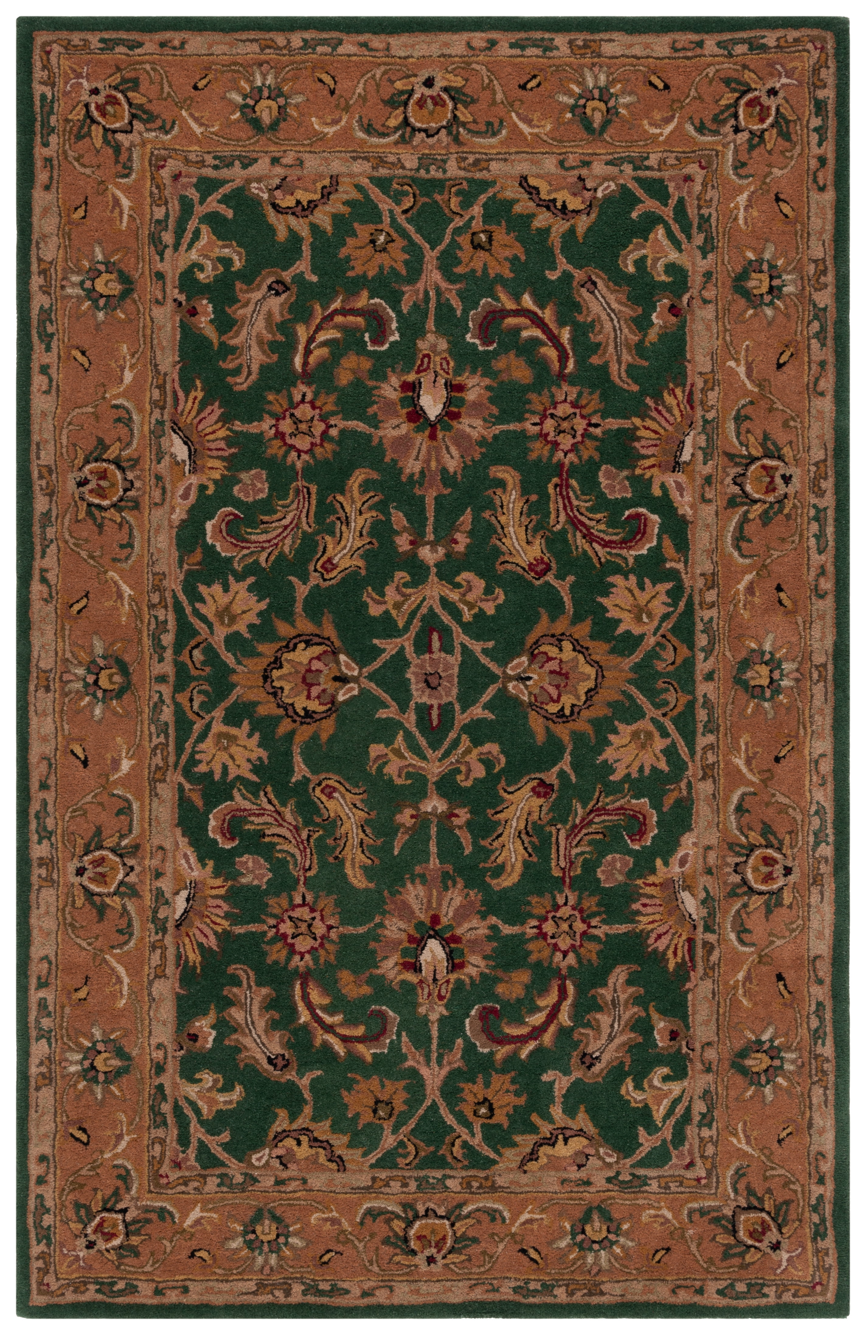 Handmade Dark Green and Gold Tufted Wool Area Rug, 2 x 3 ft
