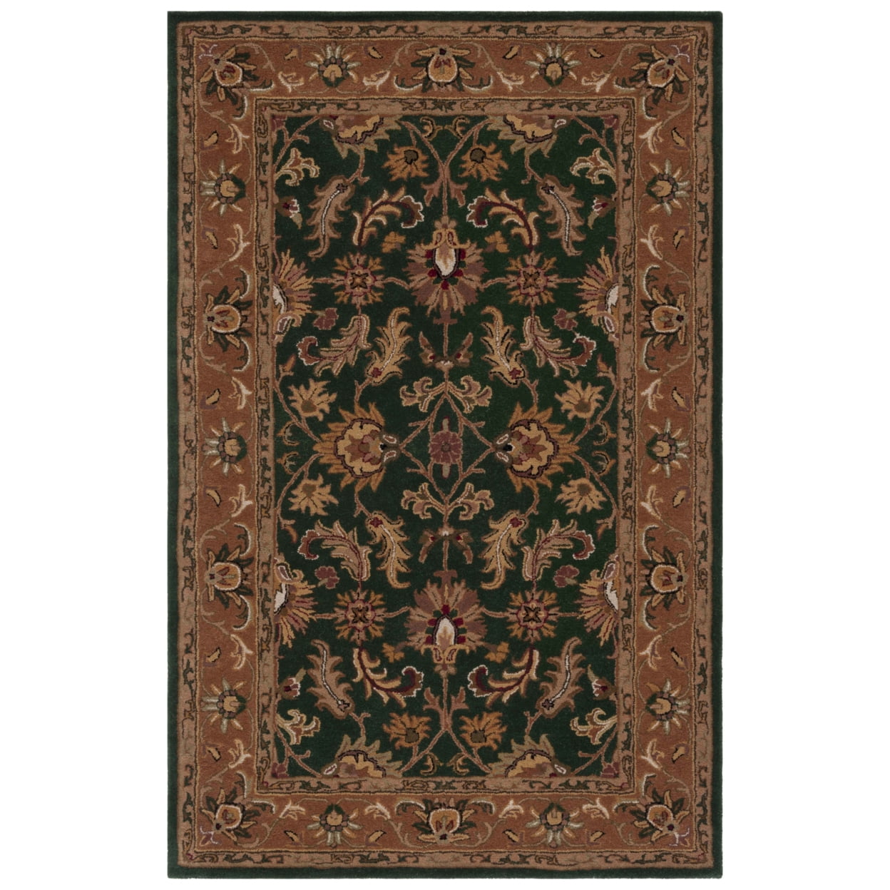 Handmade Dark Green and Gold Oval Wool Area Rug