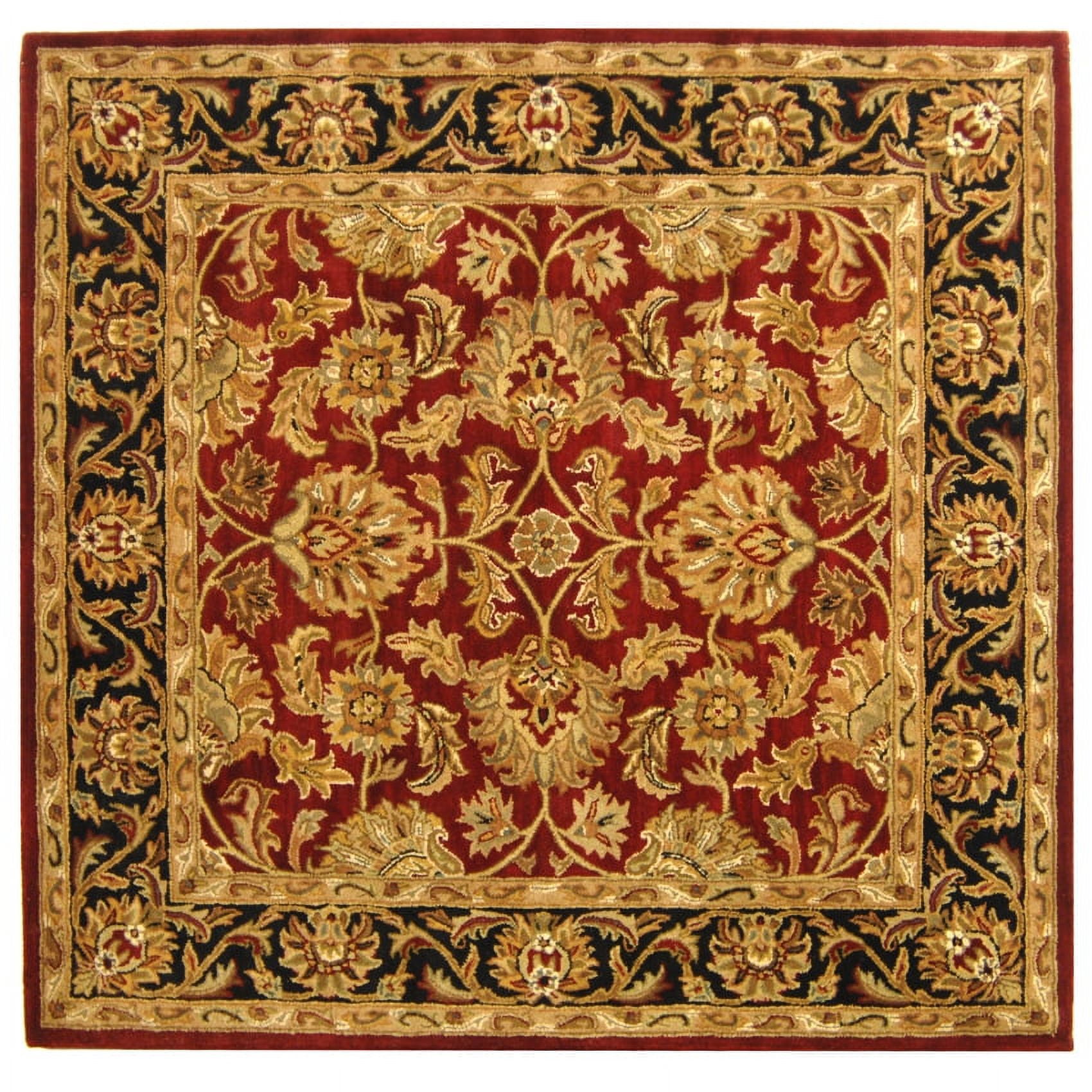 Elegant Heritage Red and Black Hand-Tufted Wool Square Rug
