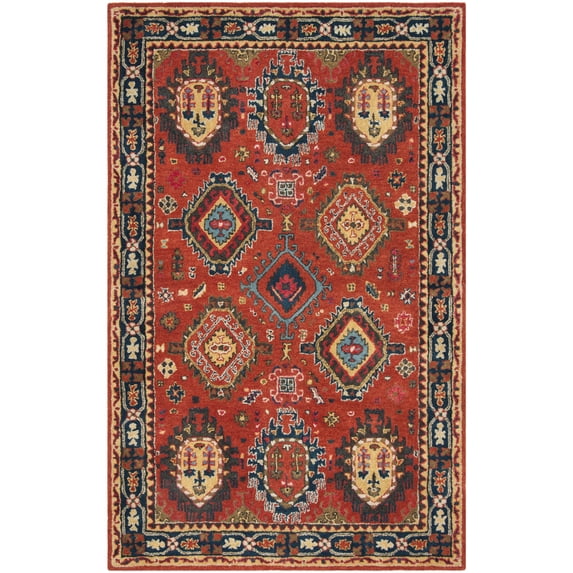 SAFAVIEH Heritage Vithya Geometric Wool Area Rug, Rust/Navy, 8' x 10'