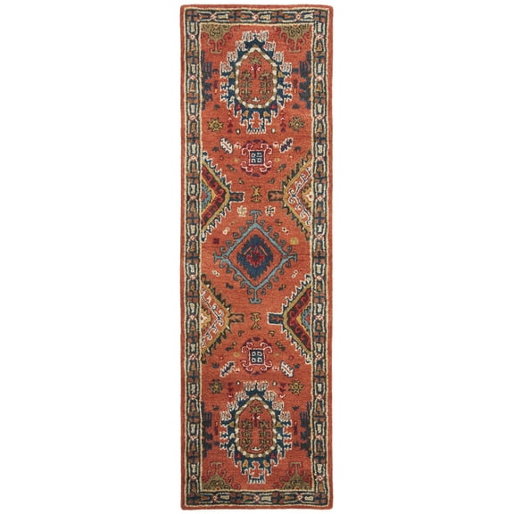 SAFAVIEH Heritage Vithya Geometric Wool Runner Rug, Rust/Navy, 2'3" x 13'