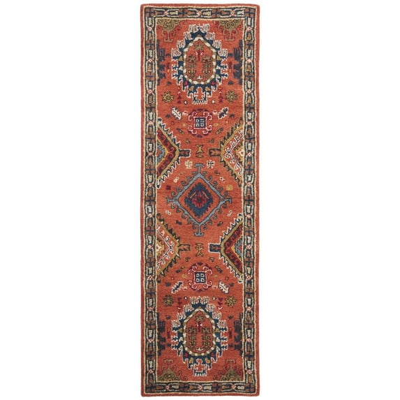 SAFAVIEH Heritage Vithya Geometric Wool Runner Rug, Rust/Navy, 2'3" x 8'