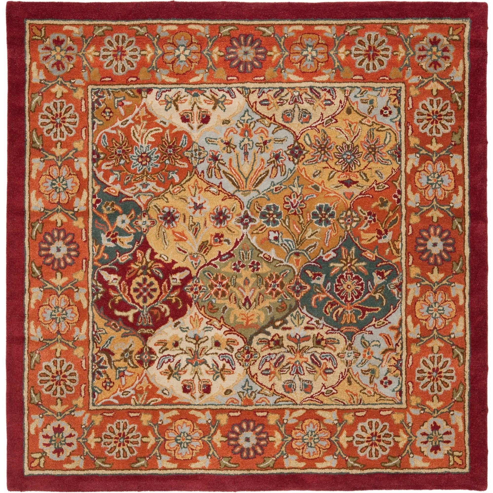Heritage Elegance 4' Square Hand-Tufted Wool Rug in Multi/Red