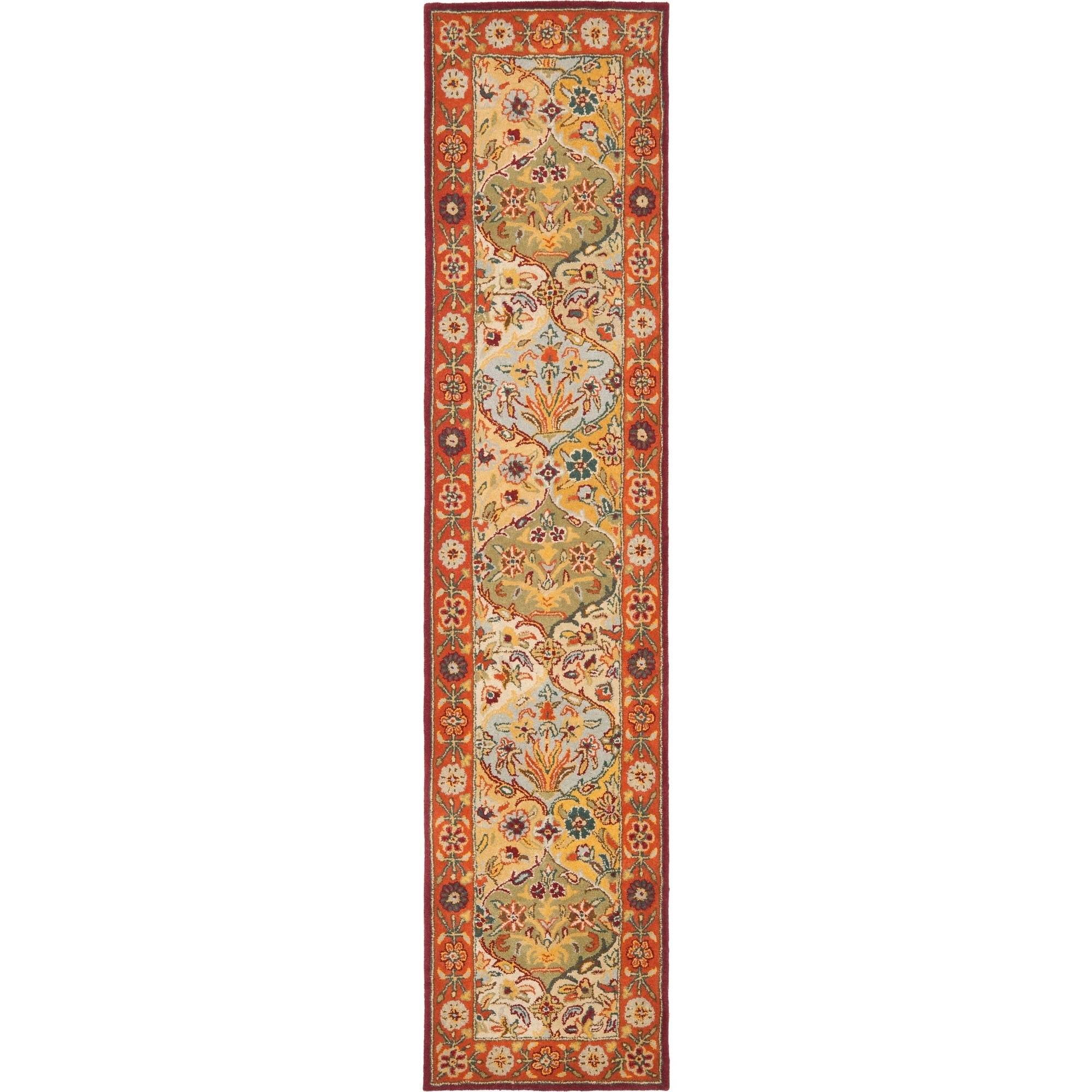 Hand-Tufted Multi/Red Wool Runner Rug with Floral Pattern