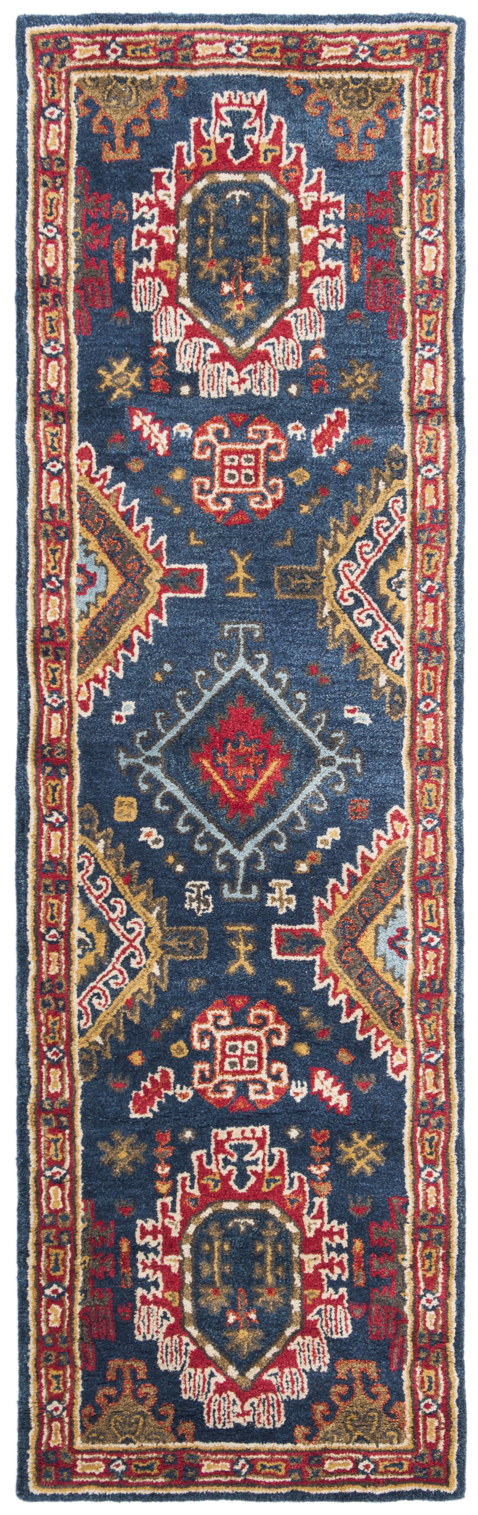 SAFAVIEH Heritage Yasim Geometric Wool Runner Rug, Navy/Red, 2'3" x 12'