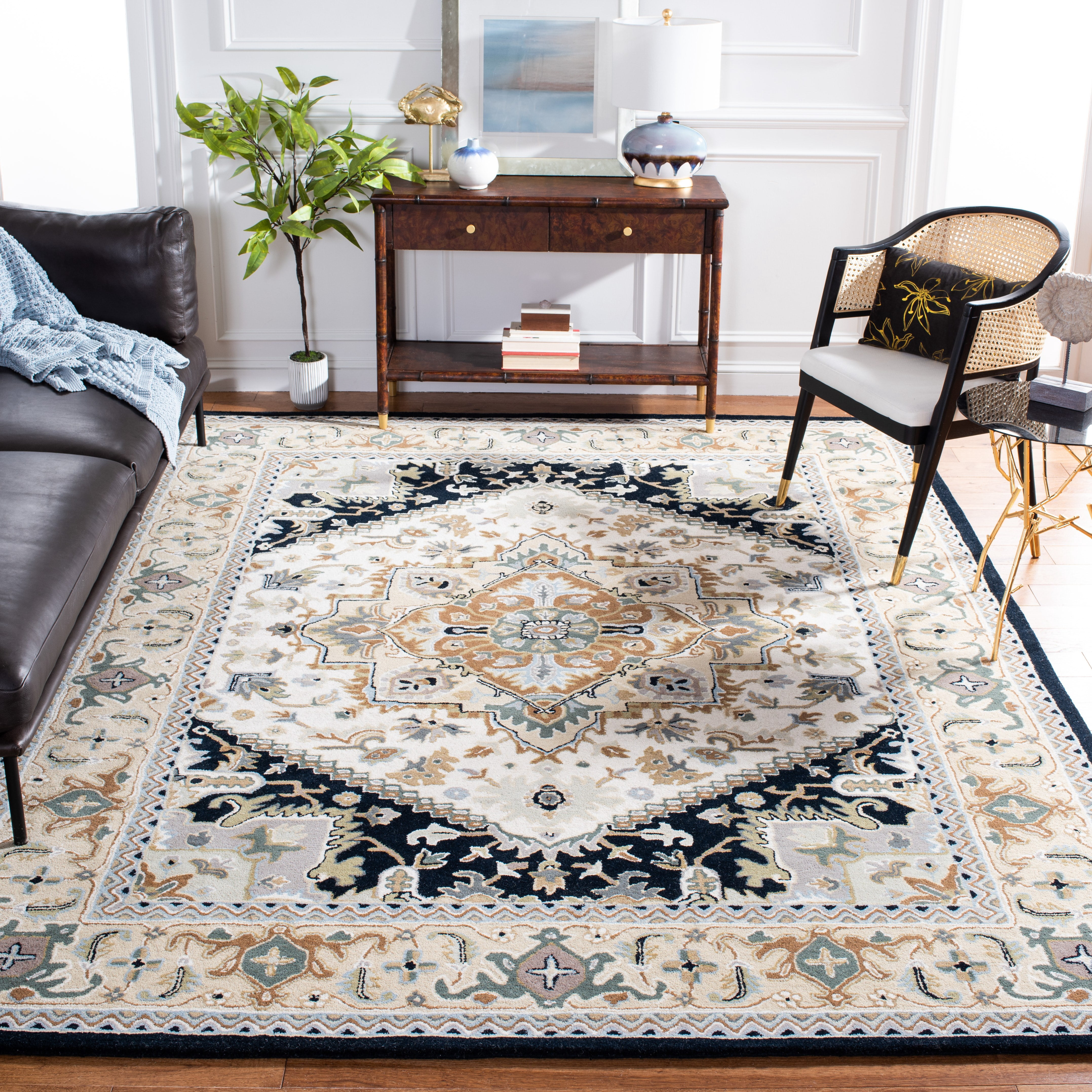 Safavieh Heritage York Oriental Wool Area Rug, Beige/Navy, 8' x 8' Square