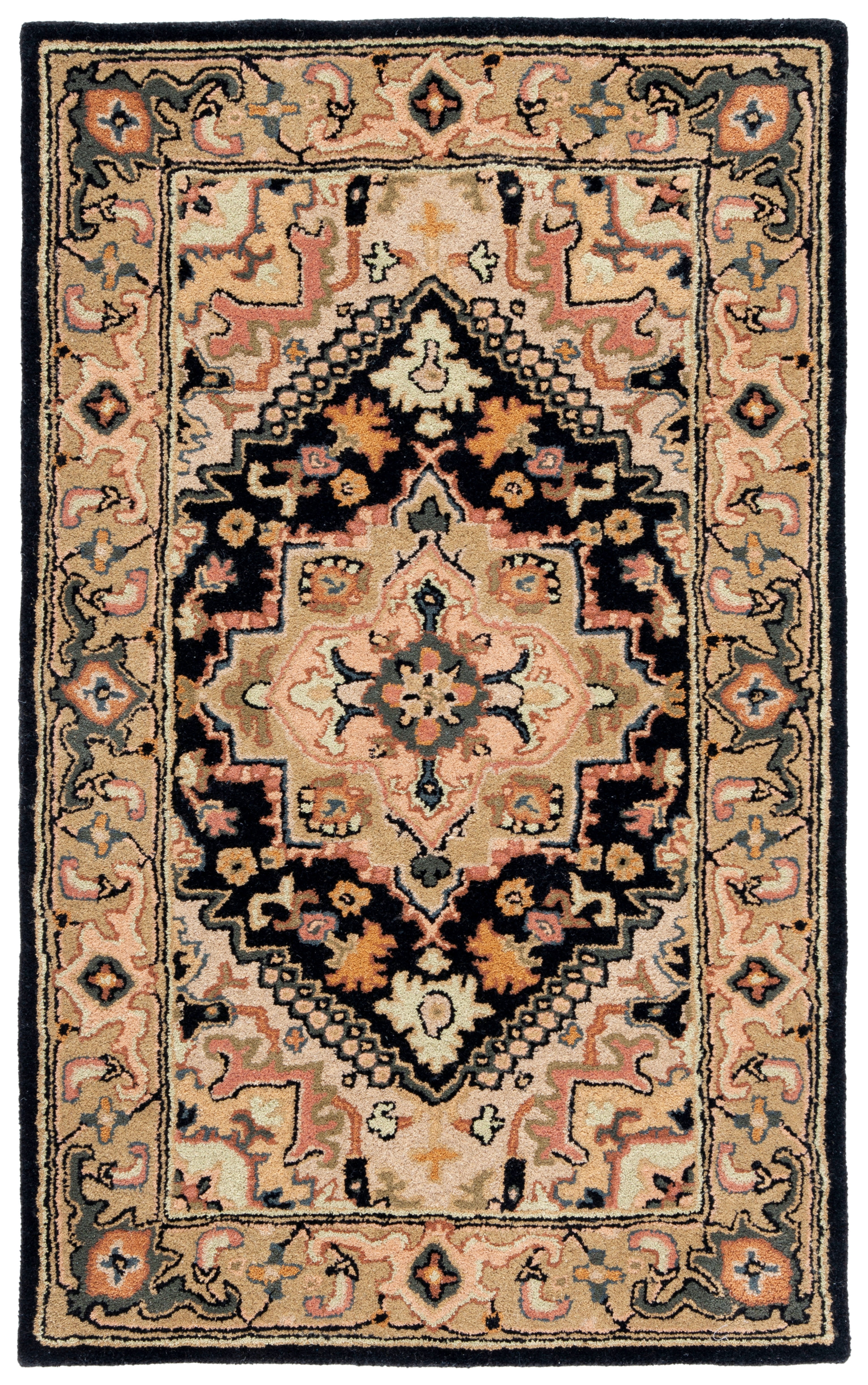 Luxurious Black & Gold Hand-Tufted Wool Accent Rug - 2' x 3'