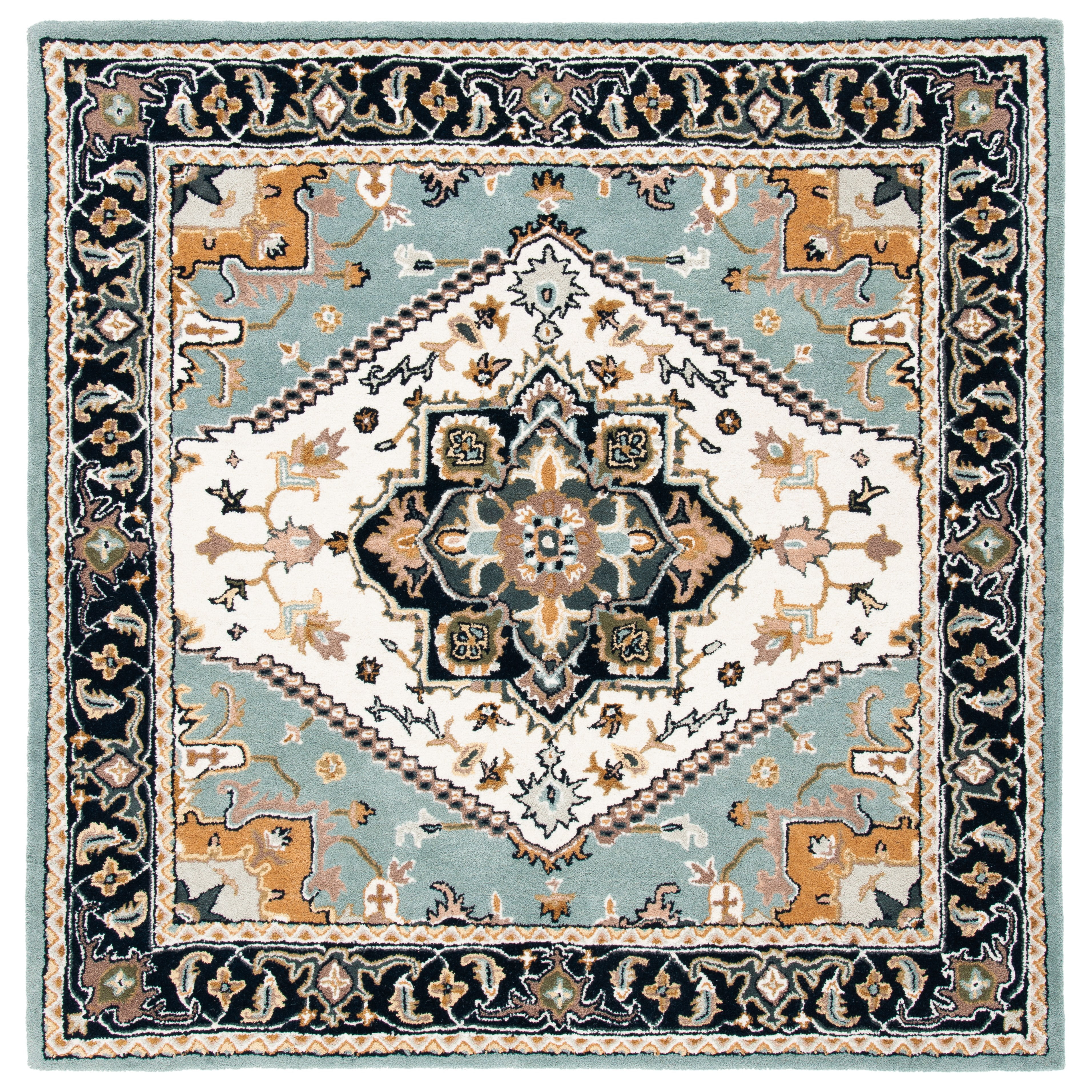 Elegant Heritage Hand-Tufted Wool Square Rug in Gray - 6'x6'