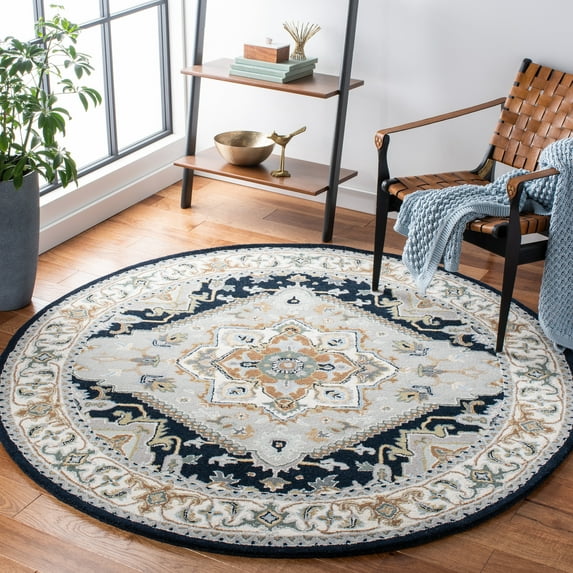 Safavieh Heritage York Oriental Wool Area Rug, Gray/Navy, 8' x 8' Round