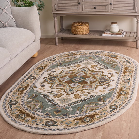Safavieh Heritage York Oriental Wool Area Rug, Ivory/Light Blue, 8' x 10' Oval