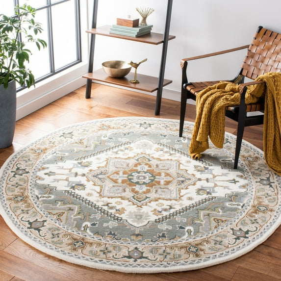 Safavieh Heritage York Oriental Wool Area Rug, Ivory/Light Blue, 8' x 8' Round
