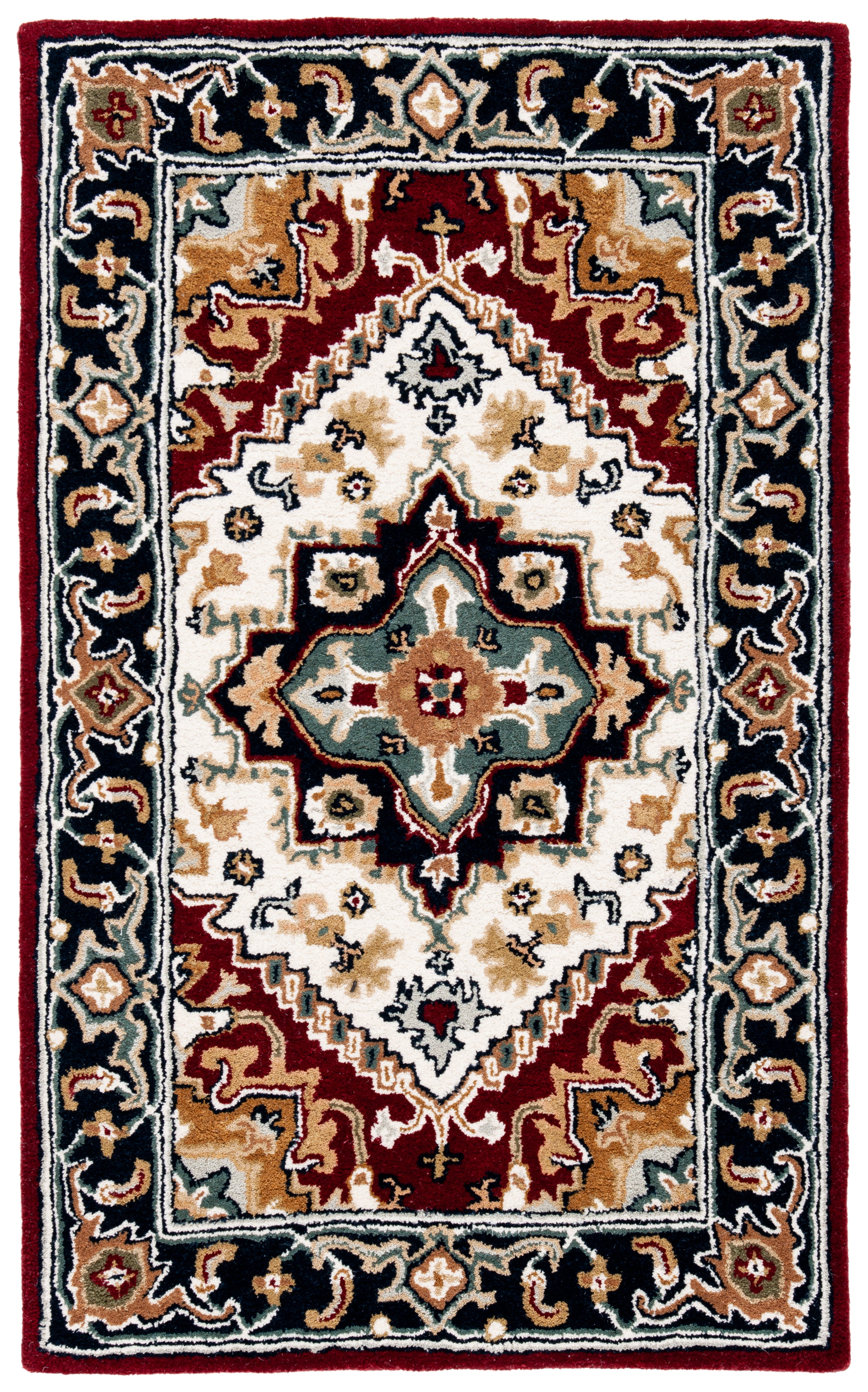 Hand-Tufted Red and Ivory Wool Oriental Area Rug, 2'3" x 4'