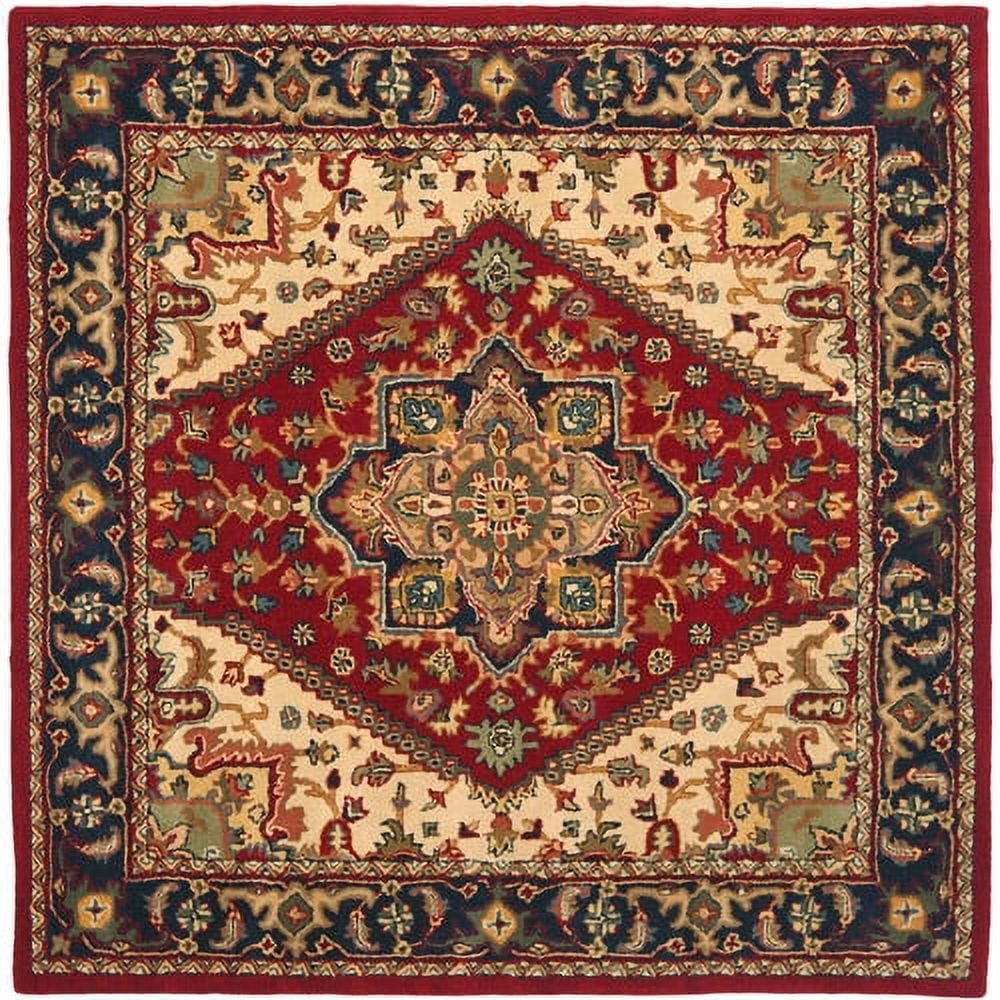 Luxurious Heritage Red Square Wool Area Rug, 4' x 4'