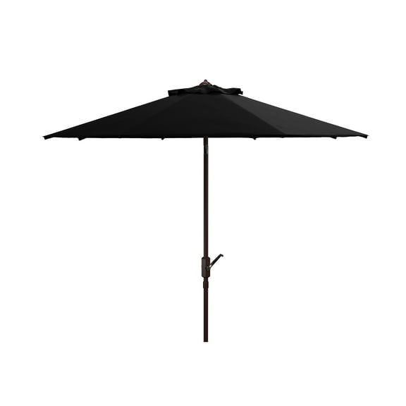 SAFAVIEH Herla 11' Auto Tilt Market Round Patio Umbrella, Black