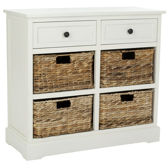 Safavieh Herman Kids 2-Drawer Dressers with 4 Wicker Baskets, Distressed Cream
