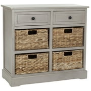SAFAVIEH Herman 2-Drawer Storage Unit with 4 Wicker Baskets, Vintage Grey