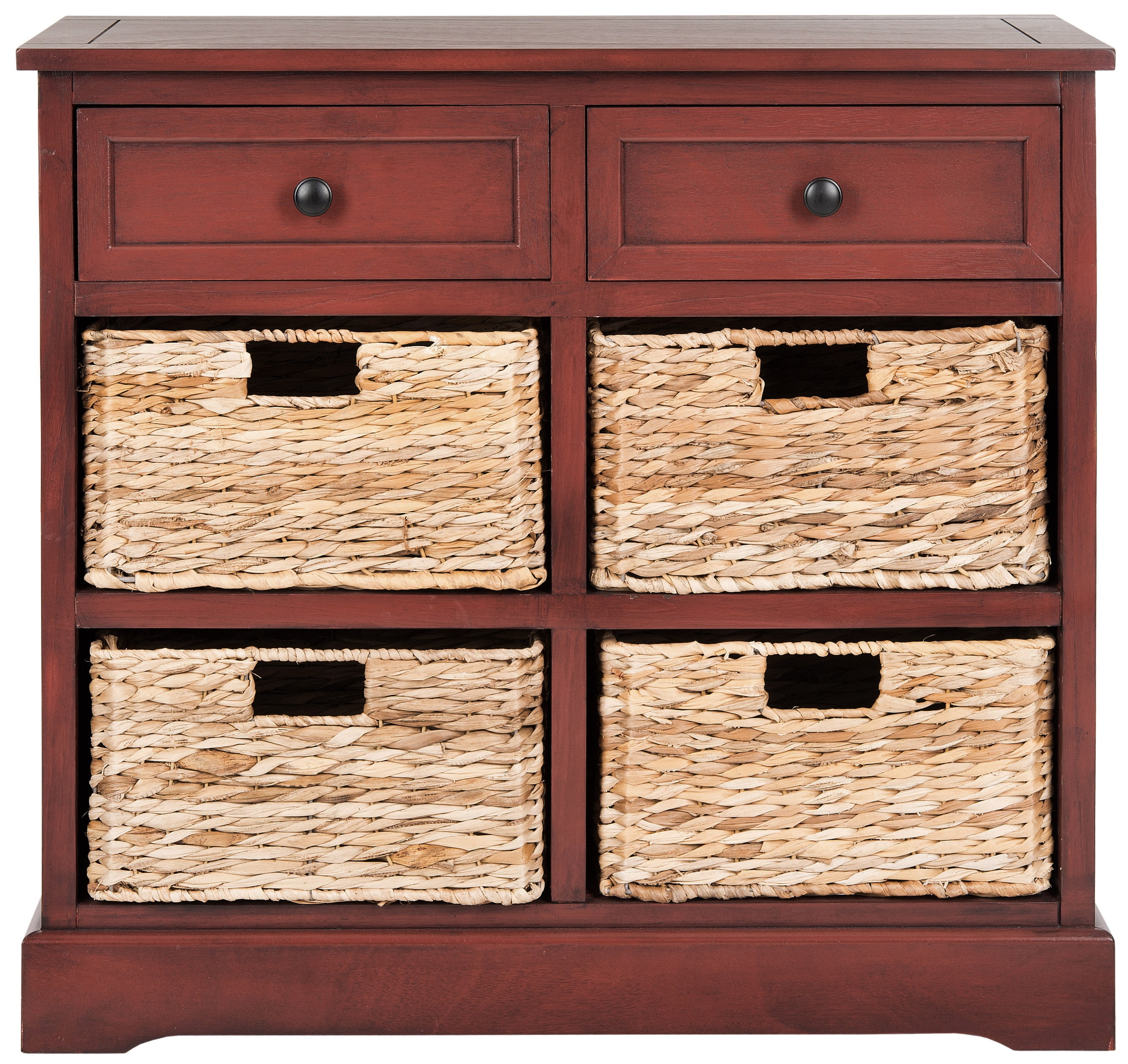 Transitional Red Pine 30'' Storage Unit with Wicker Baskets