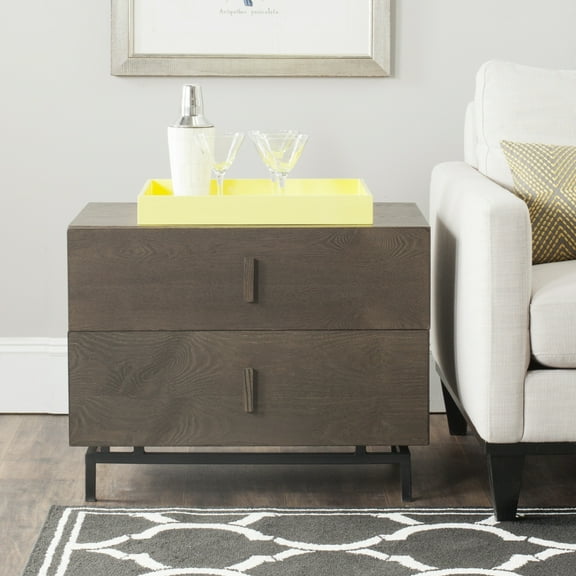 SAFAVIEH Herschel Scandinavian Lacquer 2-Drawer Cabinet, Dark Brown/Black