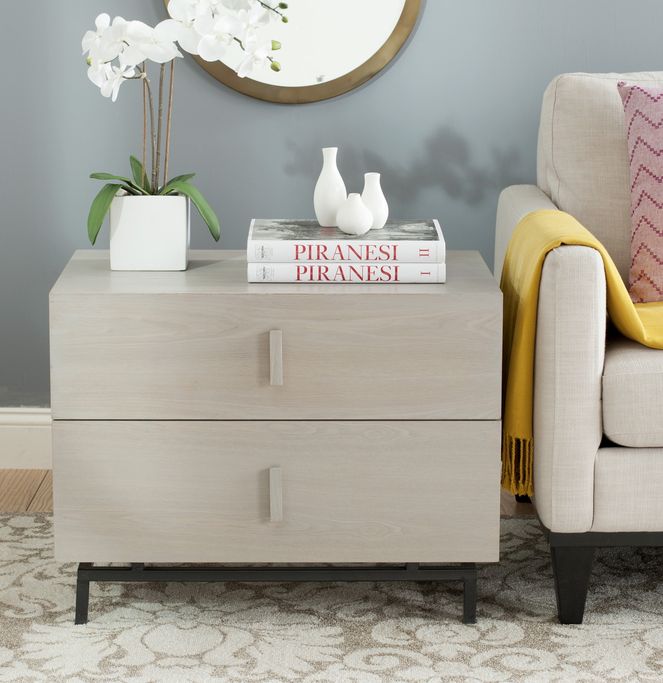 SAFAVIEH Herschel Scandinavian Lacquer 2-Drawer Cabinet, Grey