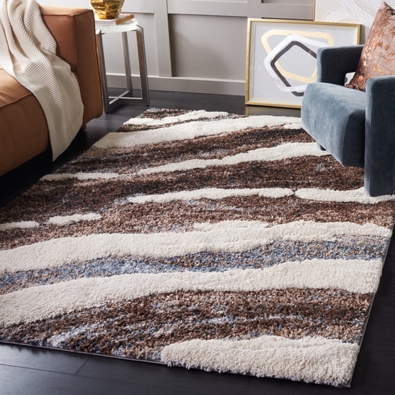 Safavieh Hi-Lo Almira Abstract Shag Area Rug, Brown/Beige Blue, 5'3" x 7'6"