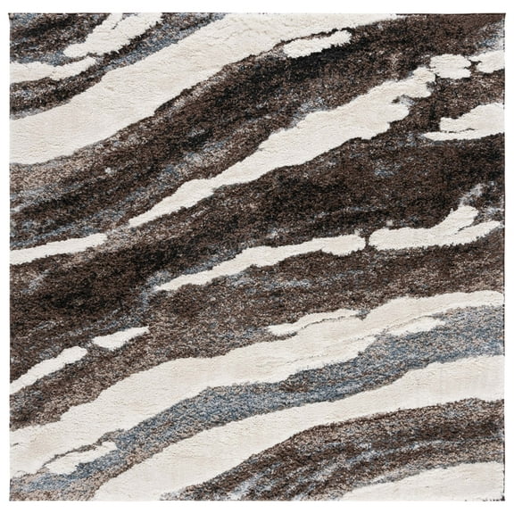 SAFAVIEH Hi-Lo Almira Abstract Shag Area Rug, Brown/Beige Blue, 6'7" x 6'7" Square