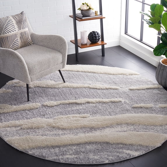 Safavieh Hi-Lo Almira Abstract Shag Area Rug, Gray/Light Beige, 6'7" x 6'7" Round