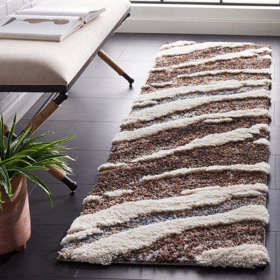 Safavieh Hi-Lo Almira Abstract Shag Runner Rug, Brown/Beige Blue, 2'2" x 8'