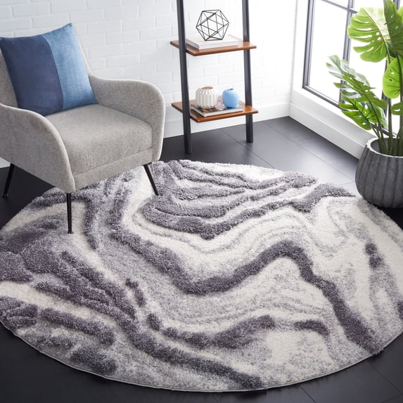 Safavieh Hi-Lo Hiren Abstract Shag Area Rug, Gray/Light Gray, 6'7" x 6'7" Round