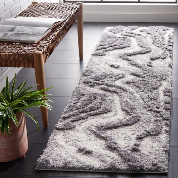 Safavieh Hi-Lo Hiren Abstract Shag Runner Rug, Gray/Light Gray, 2'2" x 8'