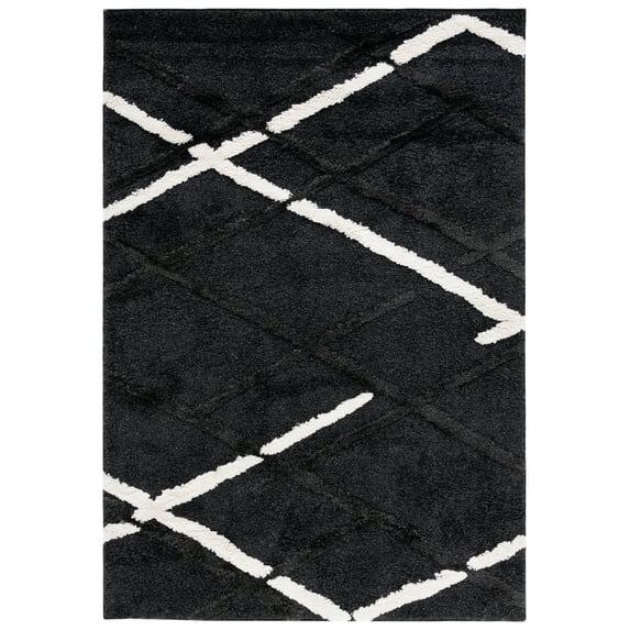 SAFAVIEH Hi-Lo Proinsias Diamond Shag Area Rug, Charcoal/Ivory, 4' x 6'