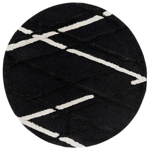SAFAVIEH Hi-Lo Proinsias Diamond Shag Area Rug, Charcoal/Ivory, 6'7" x 6'7" Round