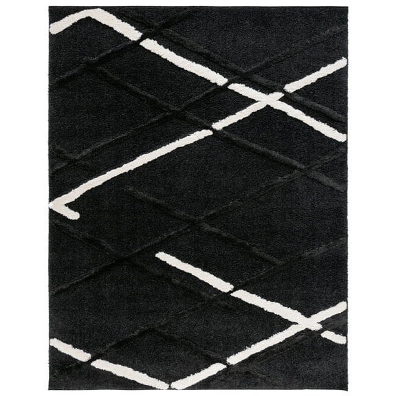 SAFAVIEH Hi-Lo Proinsias Diamond Shag Area Rug, Charcoal/Ivory, 8' x 10'