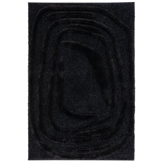 SAFAVIEH Hi-Lo Seamus Solid Shag Area Rug, Black, 6'7" x 9'