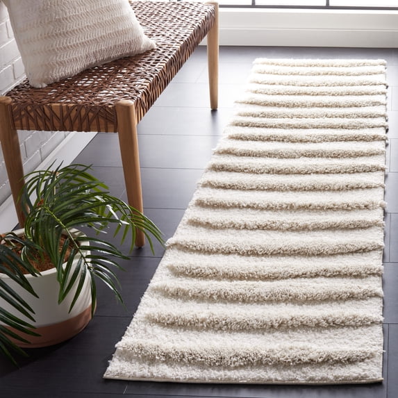 Safavieh Hi-Lo Tucker Striped Shag Runner Rug, Beige, 2'2" x 8'