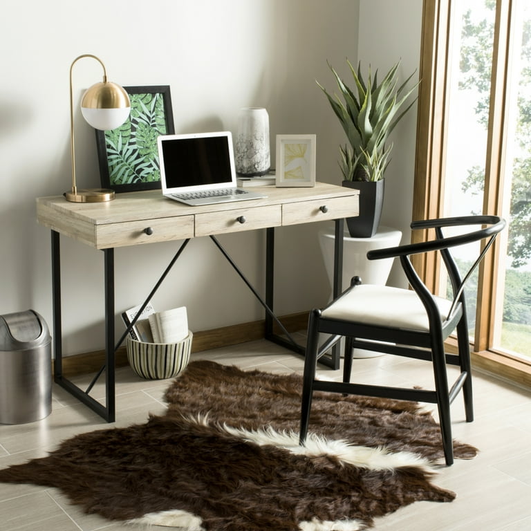 SAFAVIEH Hilton Mid Century 3 Drawer Desk Oak Black Walmart