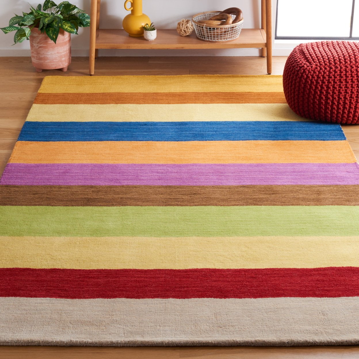 Handmade Multicolor Wool Square Area Rug, 6' x 6'