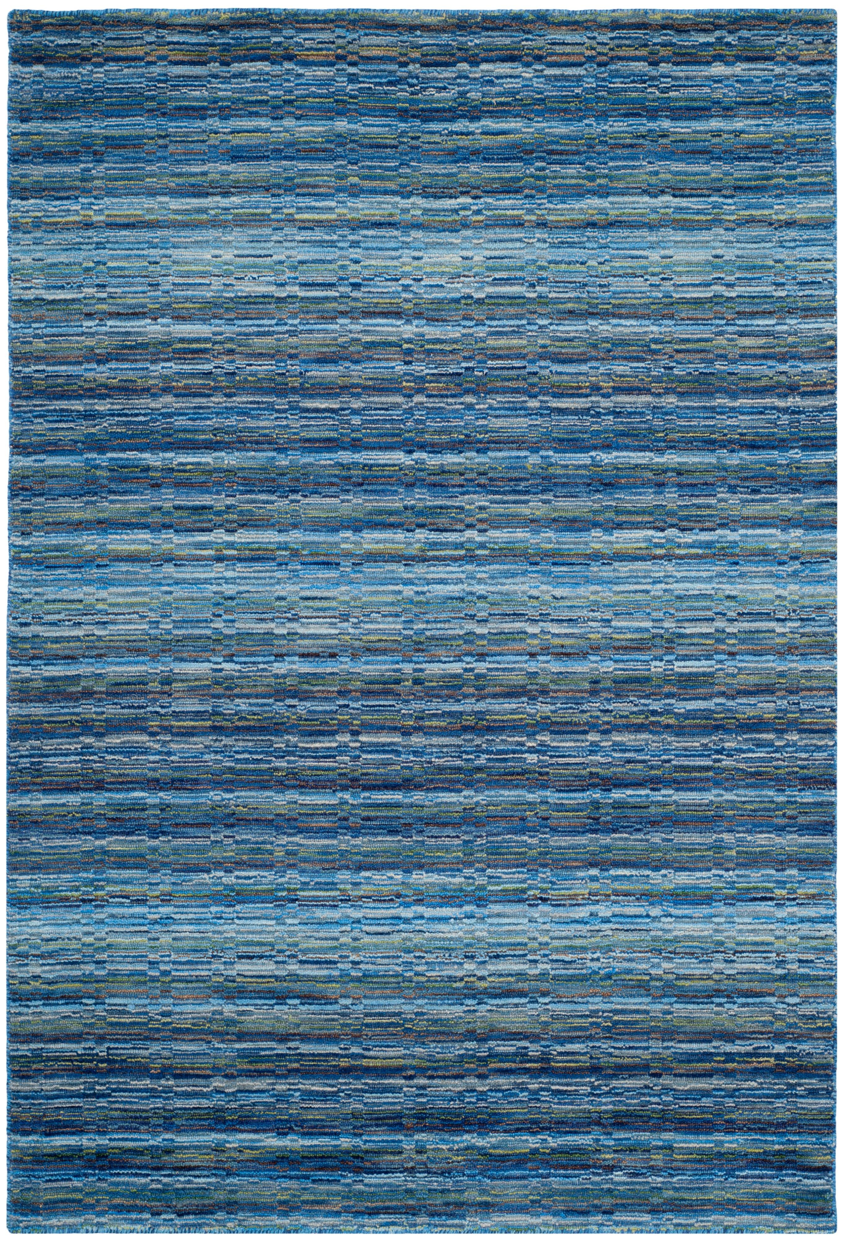 Hand-Knotted Blue Wool Round Striped Area Rug