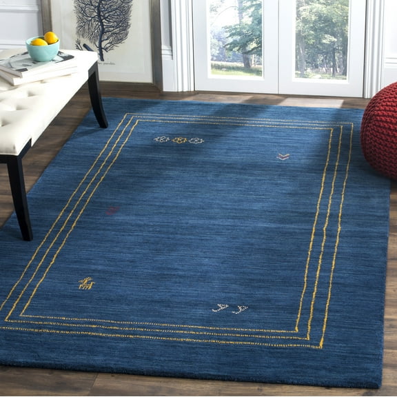 SAFAVIEH Himalaya Calanthia Solid Bordered Wool Area Rug, Blue/Multi, 3' x 5'