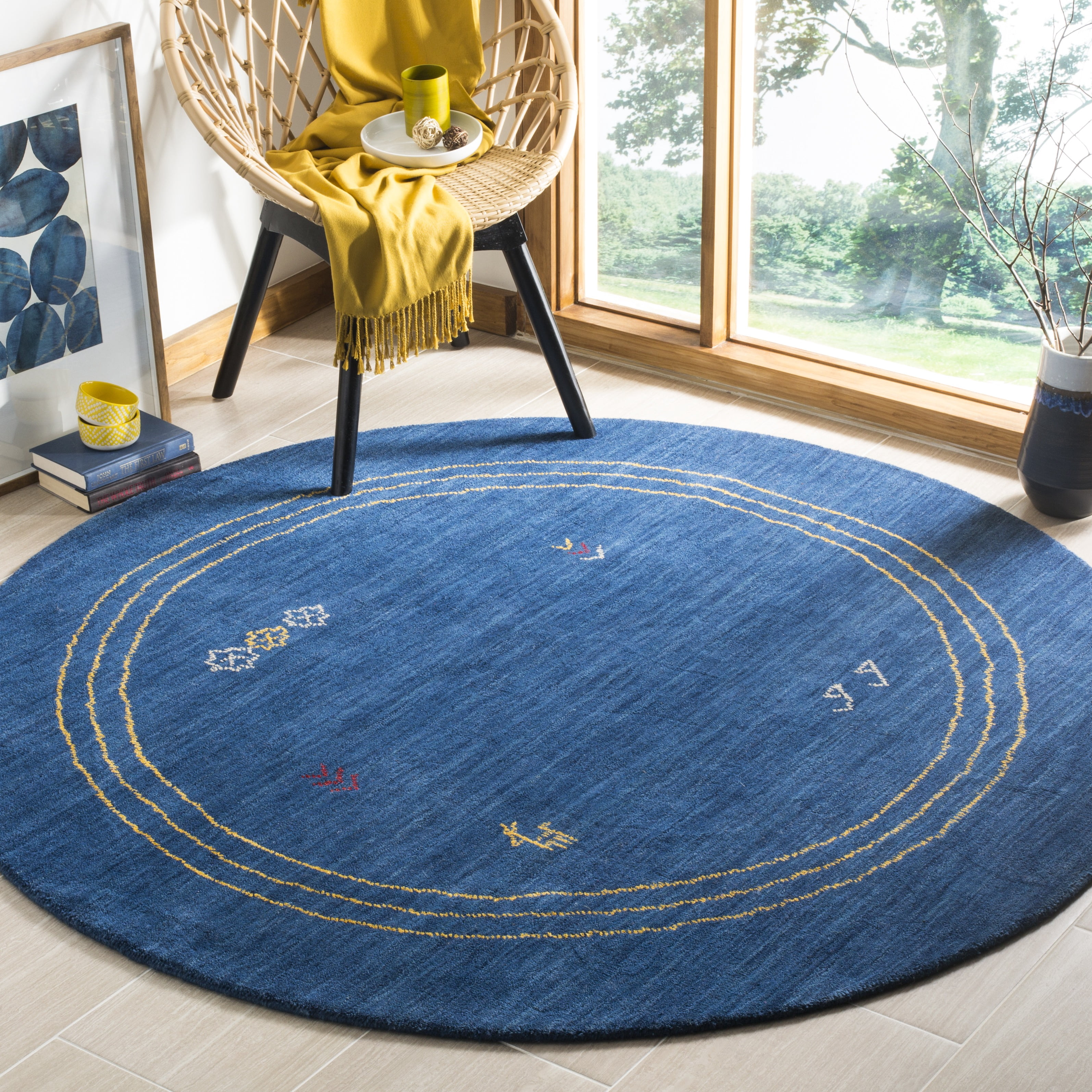 Safavieh Himalaya Calanthia Bordered Wool Area Rug, Blue/Multi, 6' x 6' Round