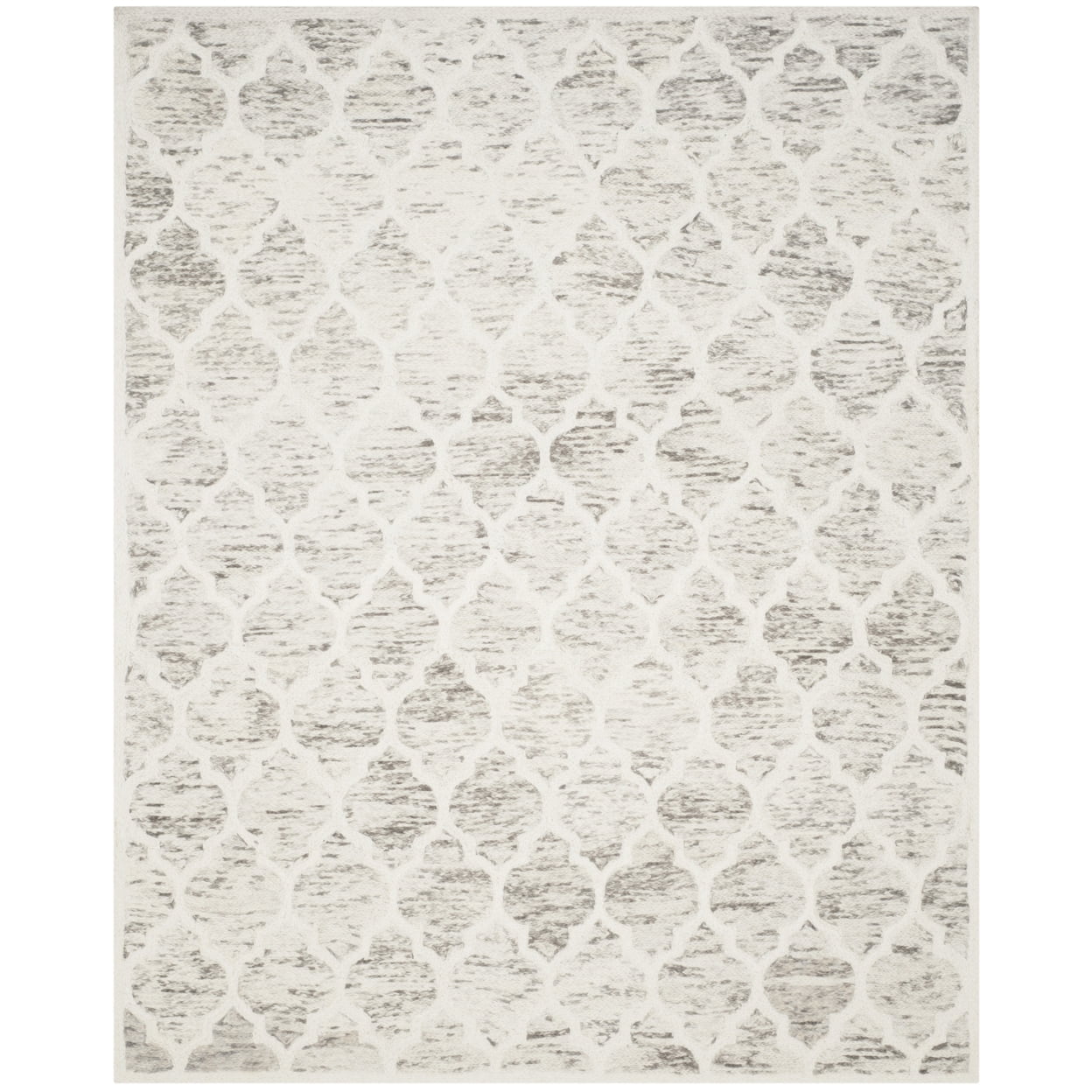 Ivory and Gray Hand-Knotted Wool Area Rug, 5' x 8'