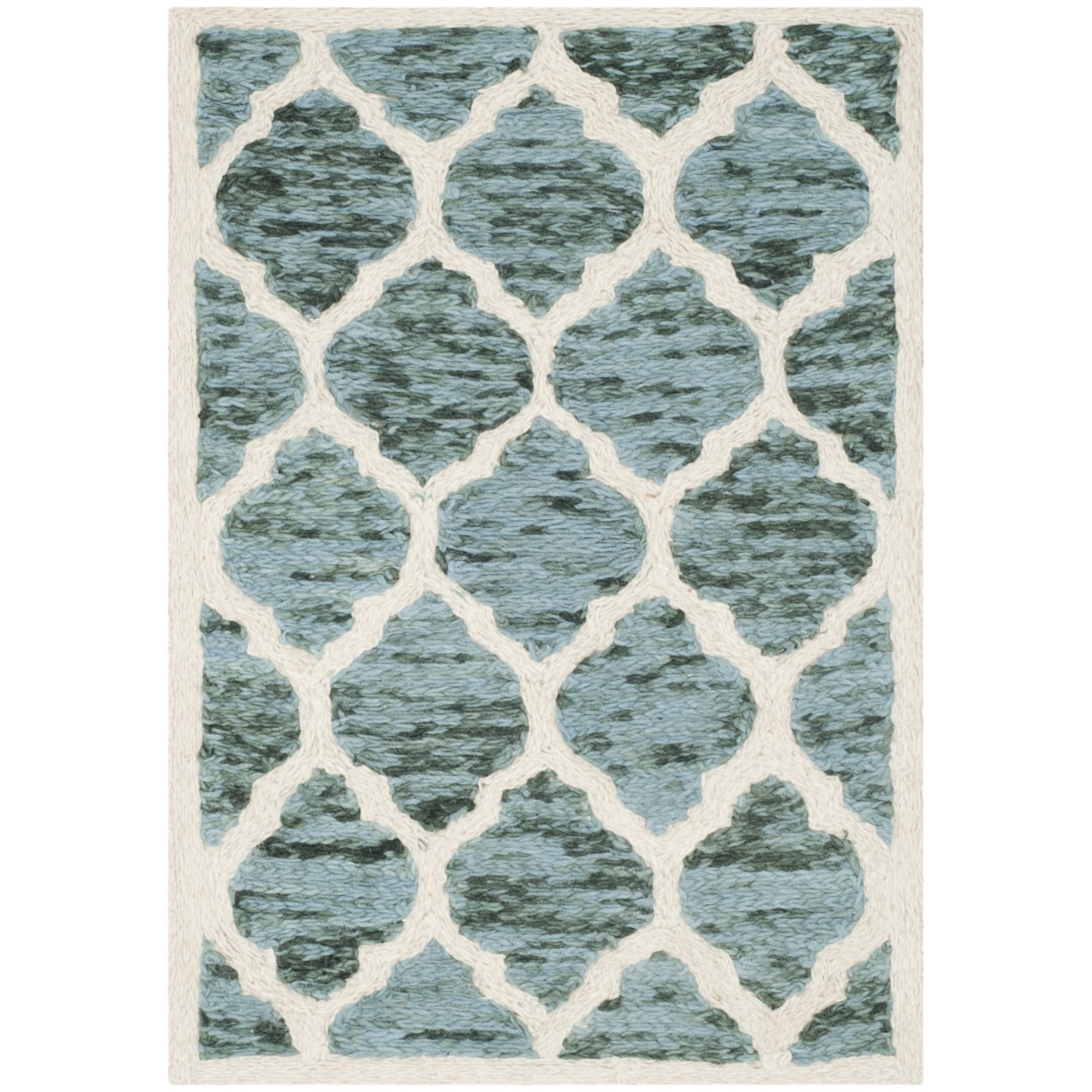 Turquoise and Ivory Hand-Knotted Wool Area Rug