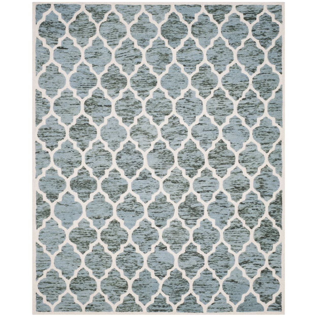 Hand-Knotted Turquoise/Ivory Wool Square Area Rug, 6' x 6'