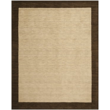 SAFAVIEH Himalaya Cenric Solid Bordered Wool Area Rug, Beige/Dark Brown, 8'9" x 12'