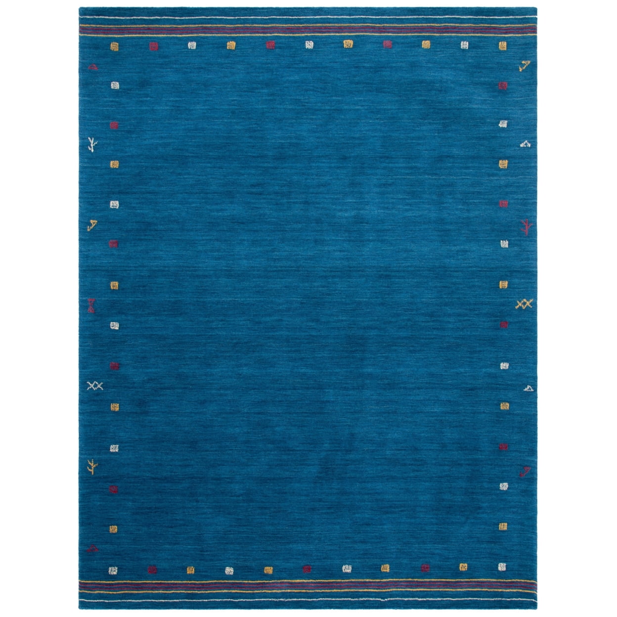 Blue Hand-Knotted Wool 8' x 10' Striped Area Rug