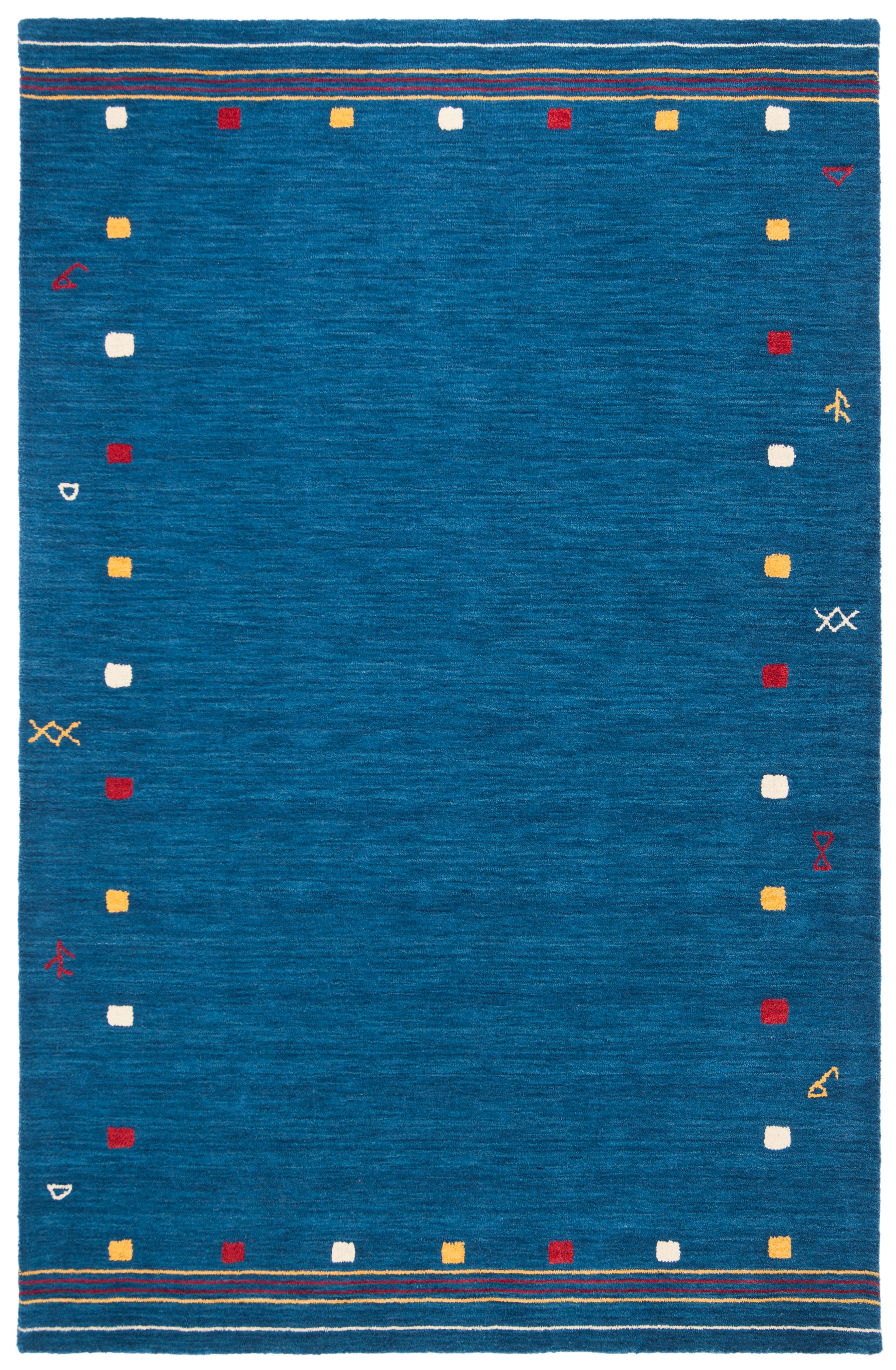 Blue Hand-Knotted Wool 6' x 9' Rectangular Area Rug